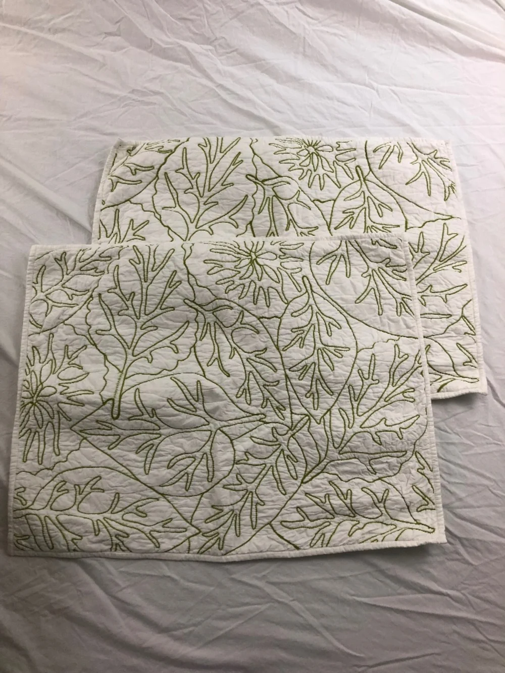 Grandin Road embroidered standard pillow shams 100% cotton leaf print Palm Beach